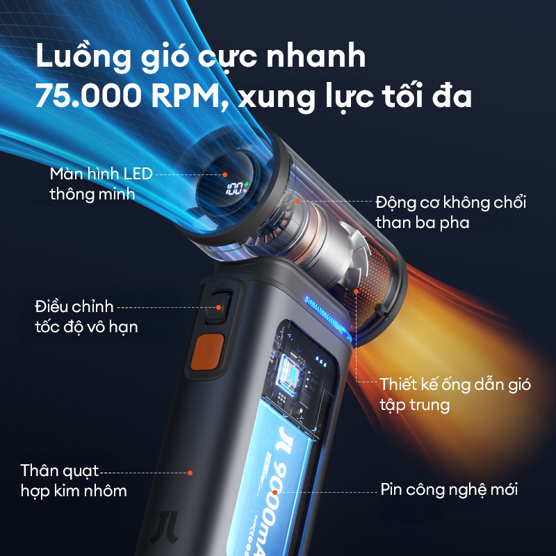 Quạt Cầm Tay JISULIFE FA55 Ultra1 - Sử Dụng 1-6 Giờ, 100 Cấp Gió, Sạc Nhanh 18W, Bảo Hành 12 Tháng | BigBuy360 - bigbuy360.vn