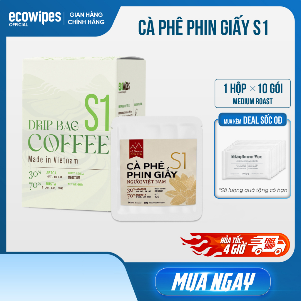Hộp 10 gói cà phê phin giấy Vietnamese Traditional Coffee Drip Bag Medium Roast 12g/gói