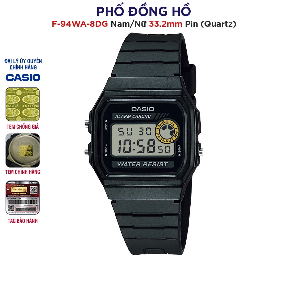 Đồng hồ unisex dây nhựa Casio Anh Khuê F-94WA-8DG Chính Hãng