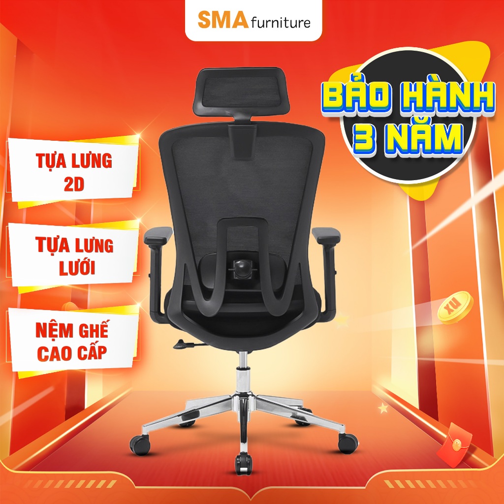 Ghế công thái học SMA Furniture SMA SIMPLE, tựa lưng 2D, ngả ghế 120 độ, bảo hành 3 năm | BigBuy360 - bigbuy360.vn