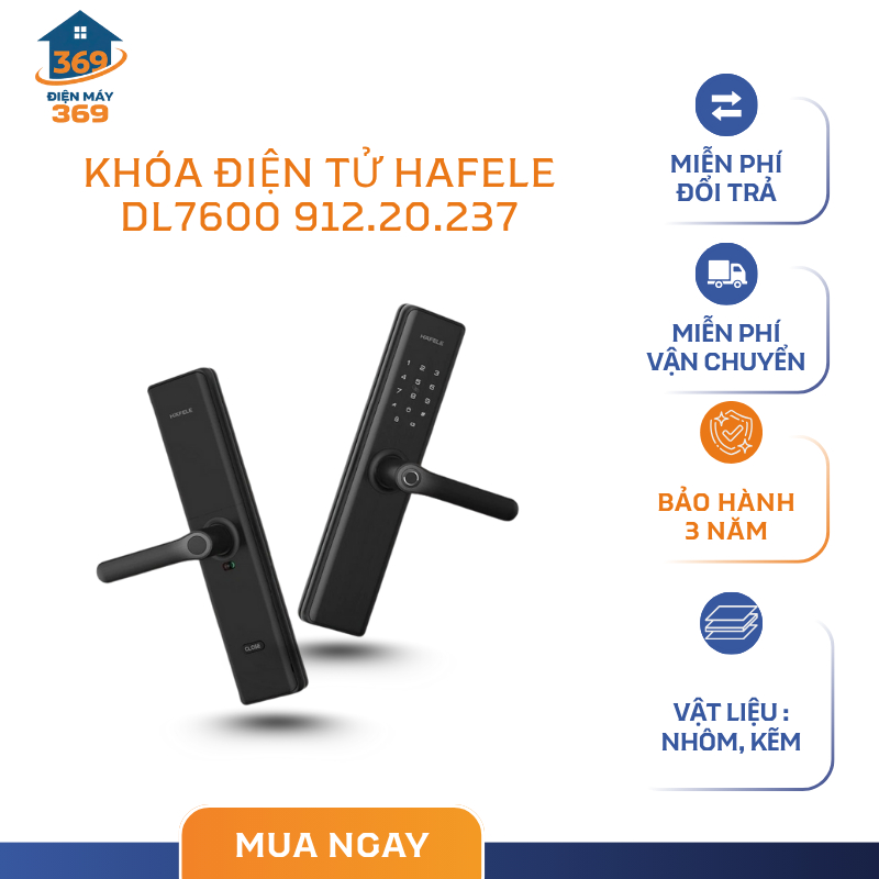 Khóa Điện Tử DL7600 Hafele 912.20.237 - Pin alkline - màu đen mờ - Loại cửa gỗ - SMC