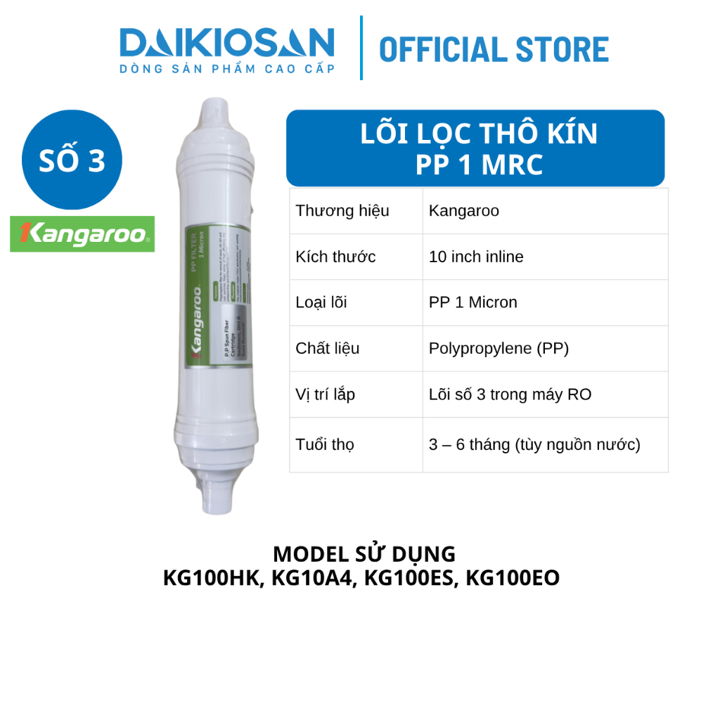 Bộ 3 Lõi Lọc Thô kín 10” Kangaroo – Chính Hãng sử dụng cho các model KG100HK, KG10A4, KG100ES, KG100