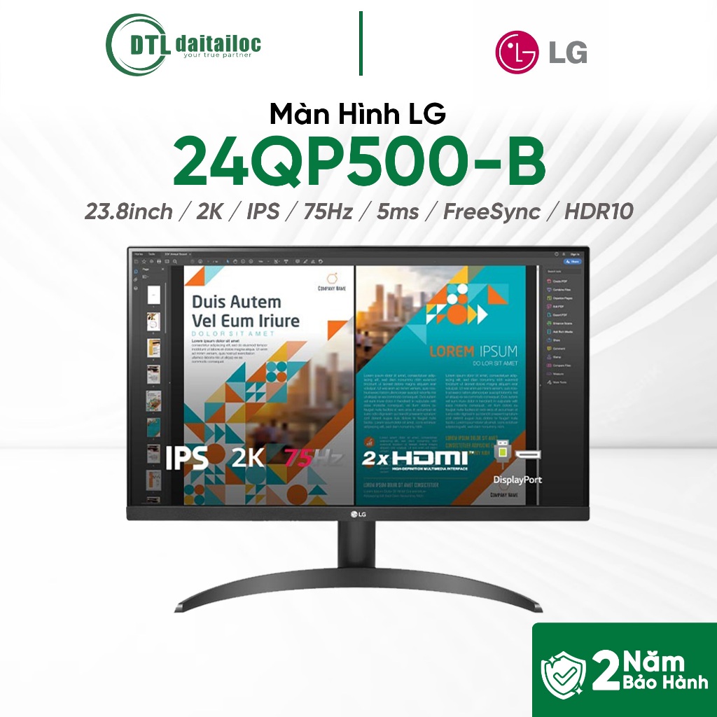 Màn Hình LG 24QP500-B 23.8inch 2K IPS 75Hz 5ms FreeSync HDR10 I Chính hãng I Bảo hành 24 tháng