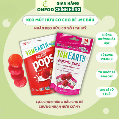 Kẹo mút hữu cơ cho bé Yumearth ONFOD 4 hương vị trái cây không đường 14 chiếc