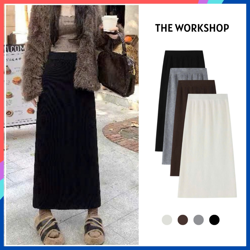 Chân váy len dáng dài lông thỏ mềm mịn xẻ sau NH03 ôm body tôn dáng bút chì có xẻ tà phong cách thu 