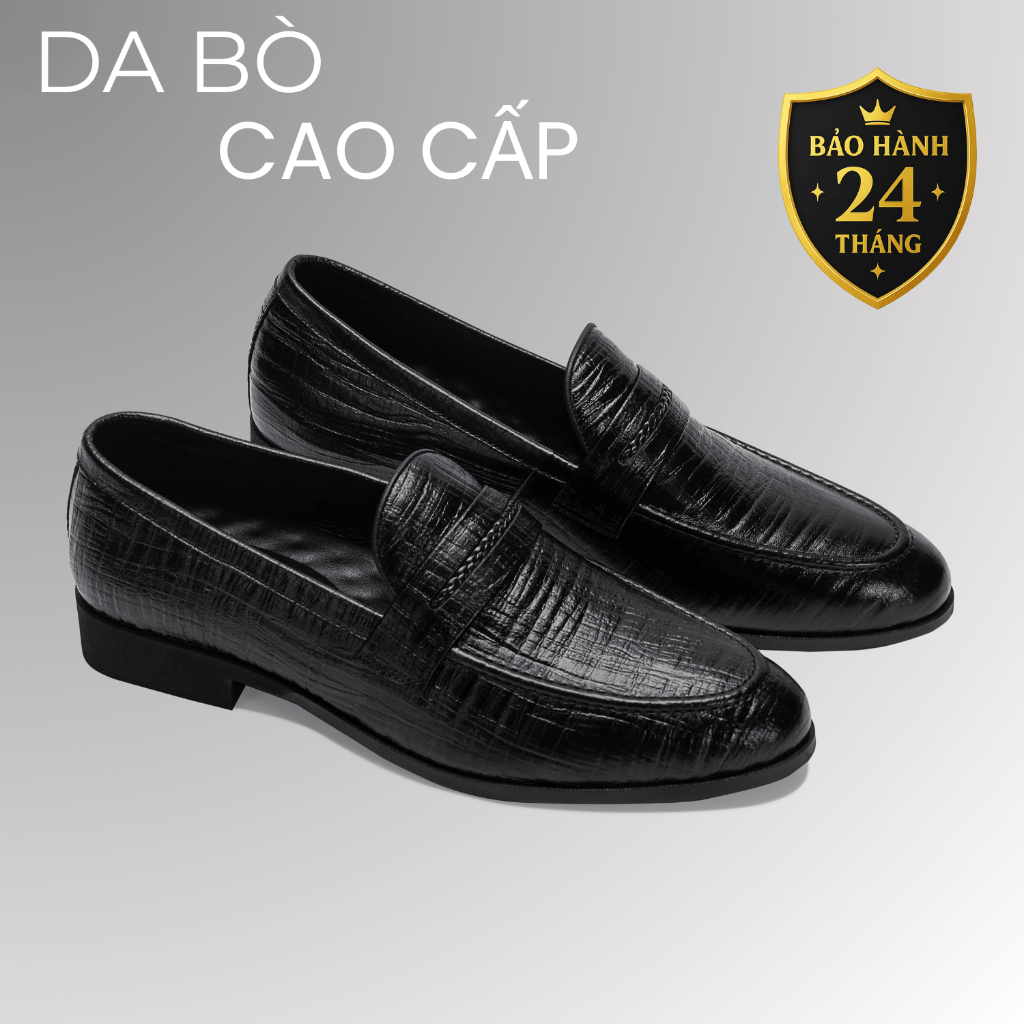 Giày lười nam da bò cao cấp đế khâu LuxWear Penny Loafers màu đen bảo hành 24 tháng GD02