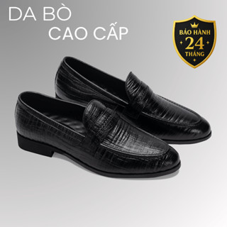 Giày lười nam da bò cao cấp đế khâu LuxWear Penny Loafers màu đen bảo hành 24 tháng GD02