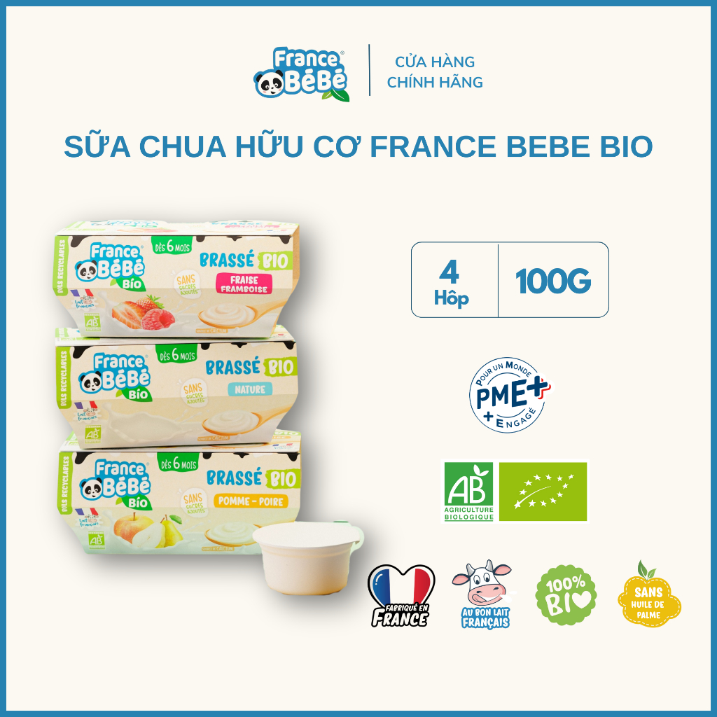 Sữa chua hữu cơ France Bebe Bio - 4 hộp x 100g