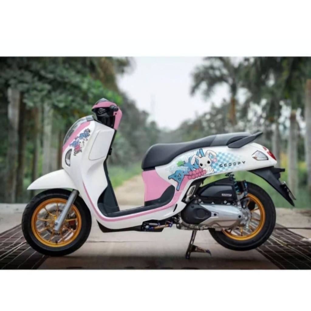 Tem rời dán xe scoopy trắng hồng cao cấp