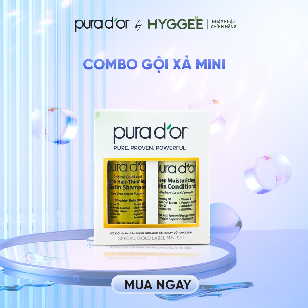 Combo minisize dầu gội, dầu xả Biotin PURA D'OR Original Gold Label 30ml