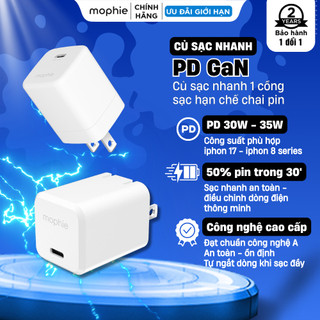   30W 35W 40W  Mophie Sạc 30 35 40w nhanh GaN Essentials dành cho iphone 17 16 15 đến ip 6 series - Bảo hành 24 tháng 