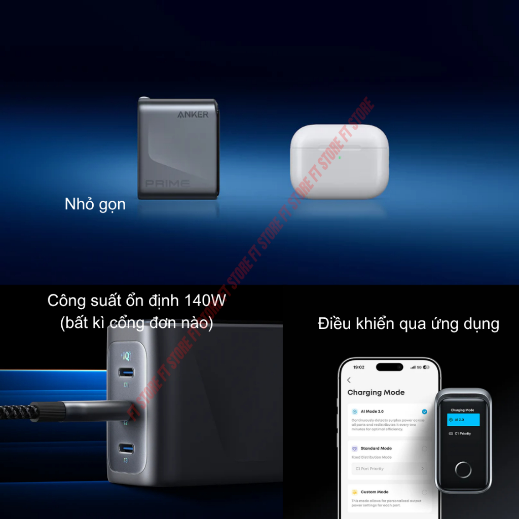 Củ sạc nhanh Anker Prime A2687 - 160W 3 cổng USB-C công nghệ GaNPrime, kết nối APP, nhỏ gọn mạnh mẽ | BigBuy360 - bigbuy360.vn