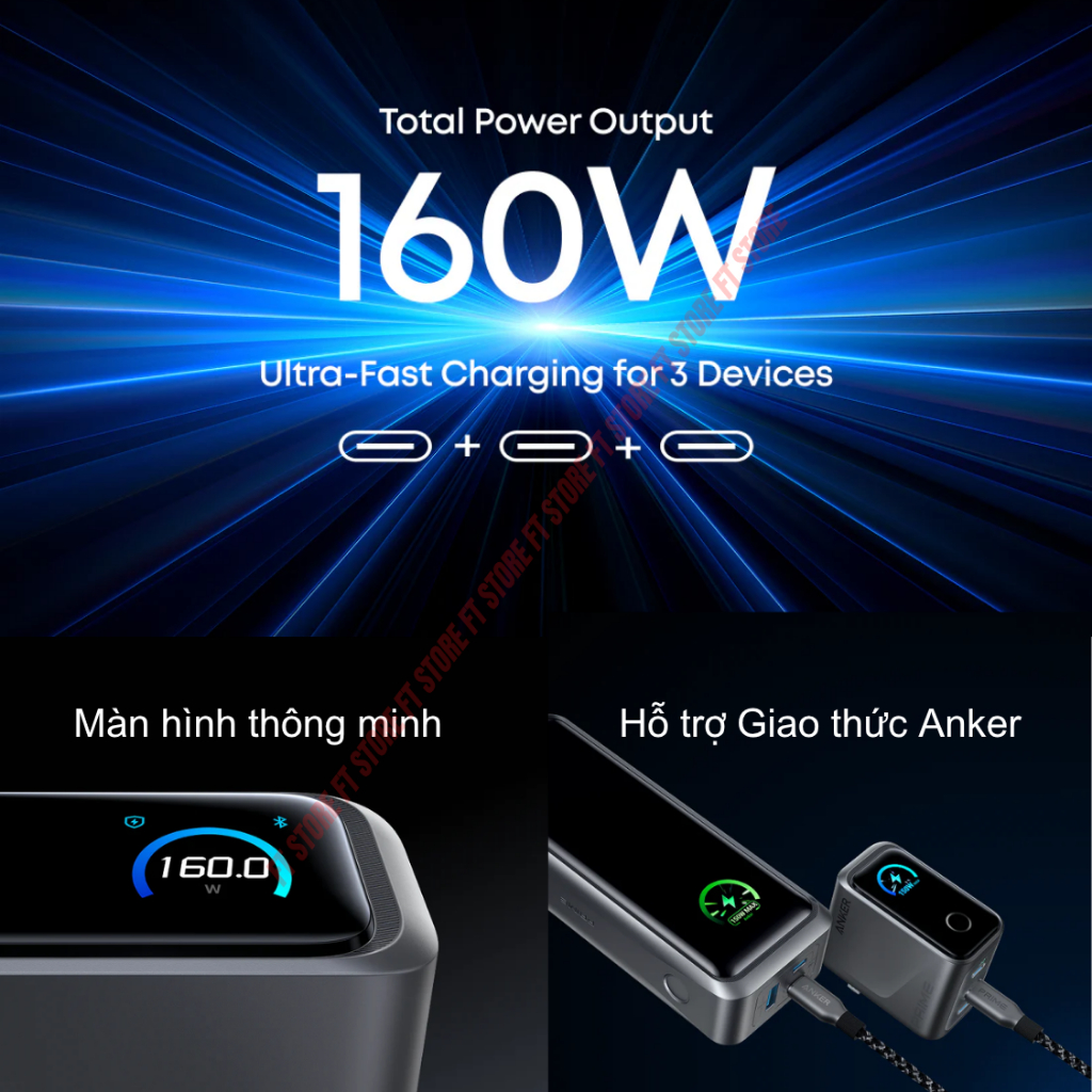 Củ sạc nhanh Anker Prime A2687 - 160W 3 cổng USB-C công nghệ GaNPrime, kết nối APP, nhỏ gọn mạnh mẽ | BigBuy360 - bigbuy360.vn