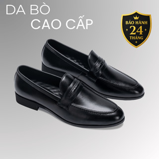 Giày lười nam da bò cao cấp đế khâu LuxWear Penny Loafers màu đen bảo hành 24 tháng GD01