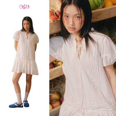 Đầm babydoll OLV tay phồng dễ thương White Ruffled Babydoll Dress phù hợp đi chơi đi làm