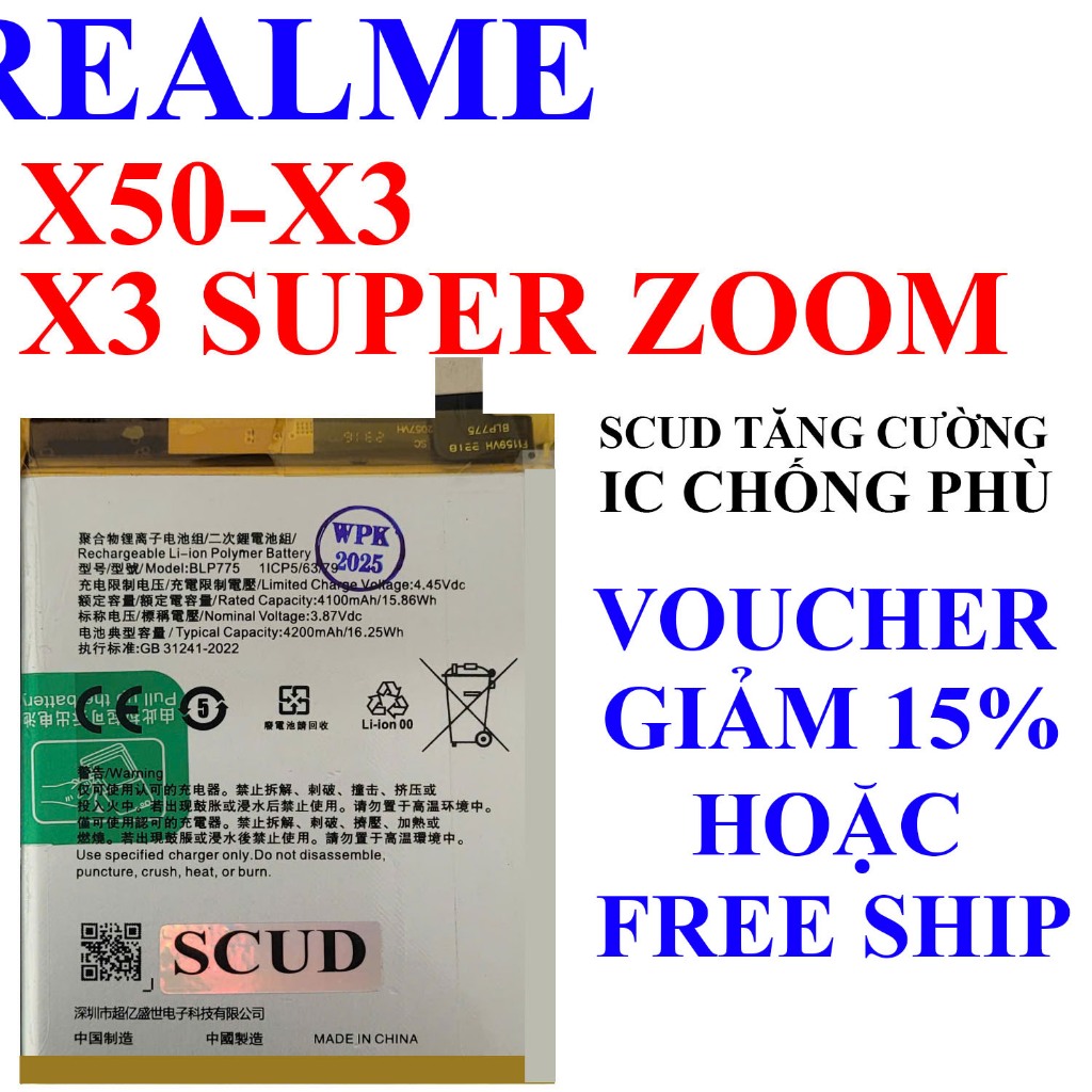 Pin SCUD cho Realme X50/X3/X3 Super Zoom BLP775 4200mAh