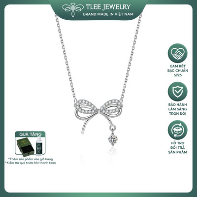 Dây chuyền bạc nữ TLEE vòng cổ hình nơ thắt treo hạt đá nhẩy nữ tính TLEE JEWELRY D0271