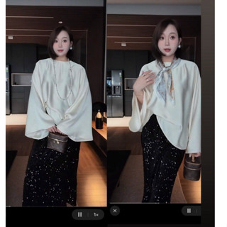  Áo lụa tay rơi dáng xuông ống tay bản to A920 