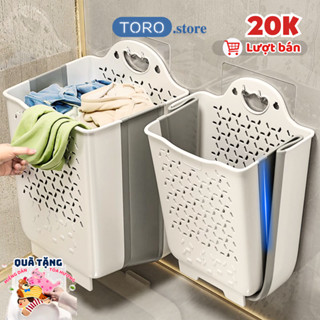 Giỏ đựng quần áo nhà tắm TORO thiết kế tay cầm treo tường có thể gấp gọn chất liệu nhựa dẻo TPR kèm miếng dán