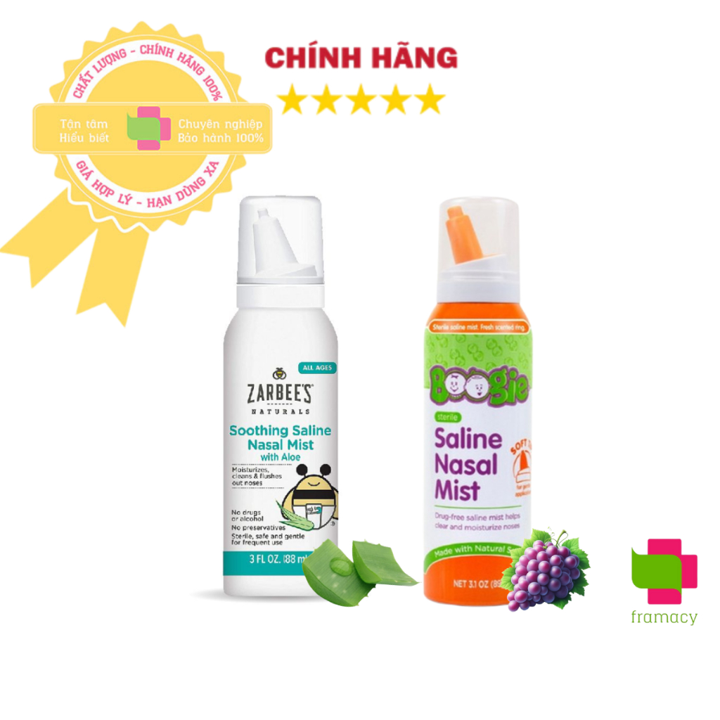 Zarbee's Natural Xịt muối kháng khuẩn, nghẹt mũi cho bé Mỹ (88ml, xịt lô hội)