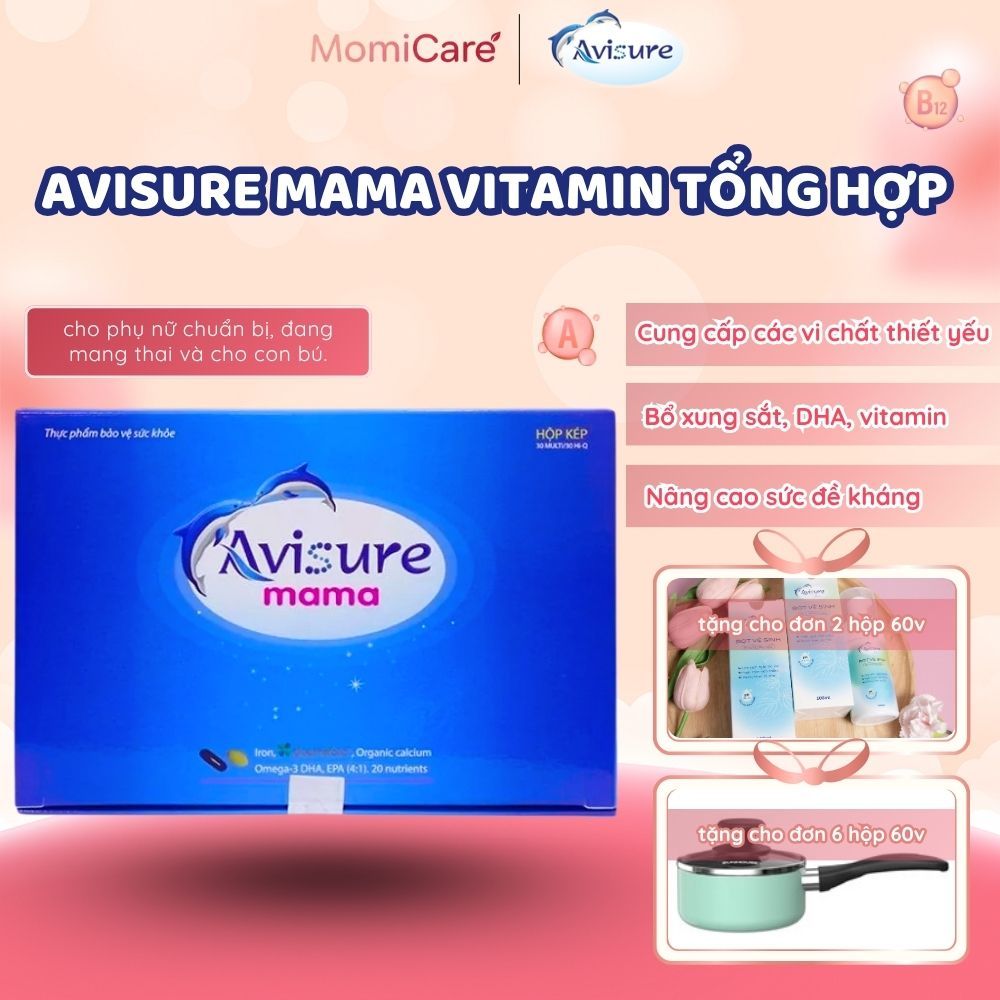 Viên Uống Cho Bà Bầu Avisure Mama Momicare, DHA Sắt Canxi Vitamin,Hỗ Trợ Thai Nhi Phát Triển Toàn Di