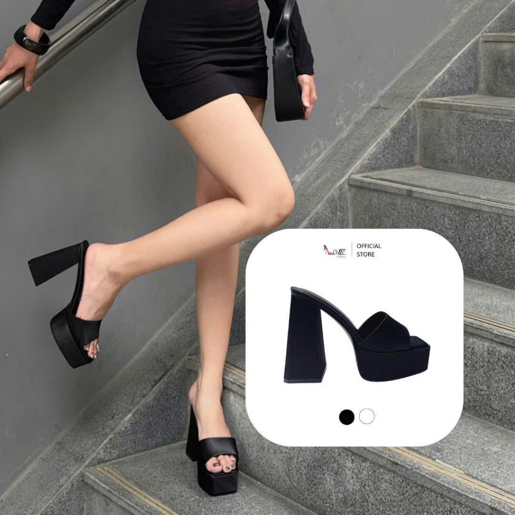 LOVIIECORNER - GUỐC CAO GÓT MŨI VUÔNG CÓ ĐÚP TRƯỚC QUAI NGANG BẢNG TO - CAO GÓT ĐẾ TRỤ VUÔNG 12CM - 