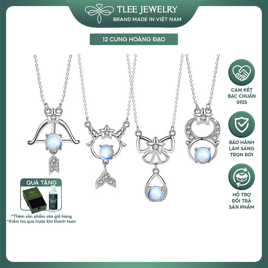 Dây chuyền bạc nữ TLEE vòng cổ 12 cung hoàng đạo đính đá moonstone đổi sắc lấp lánh TLEEJEWELRY D0257