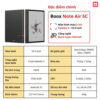 Máy đọc sách BOOX Note Air 5 C (Tặng kho Sách Chất, ứng dụng Nghiện Đọc )
