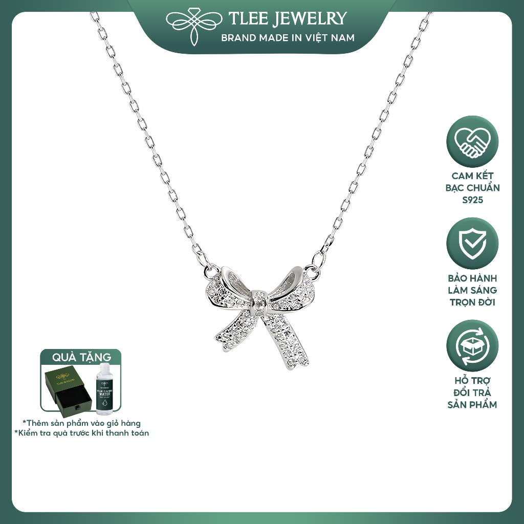 Dây chuyền bạc nữ TLEE nơ tiểu thư nạm đá cao cấp TLEE JEWELRY D0143