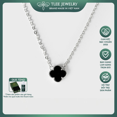Dây chuyền bạc nữ TLEE mẫu dây cỏ bốn lá đá đen xinh xắn TLEE JEWELRY D0150