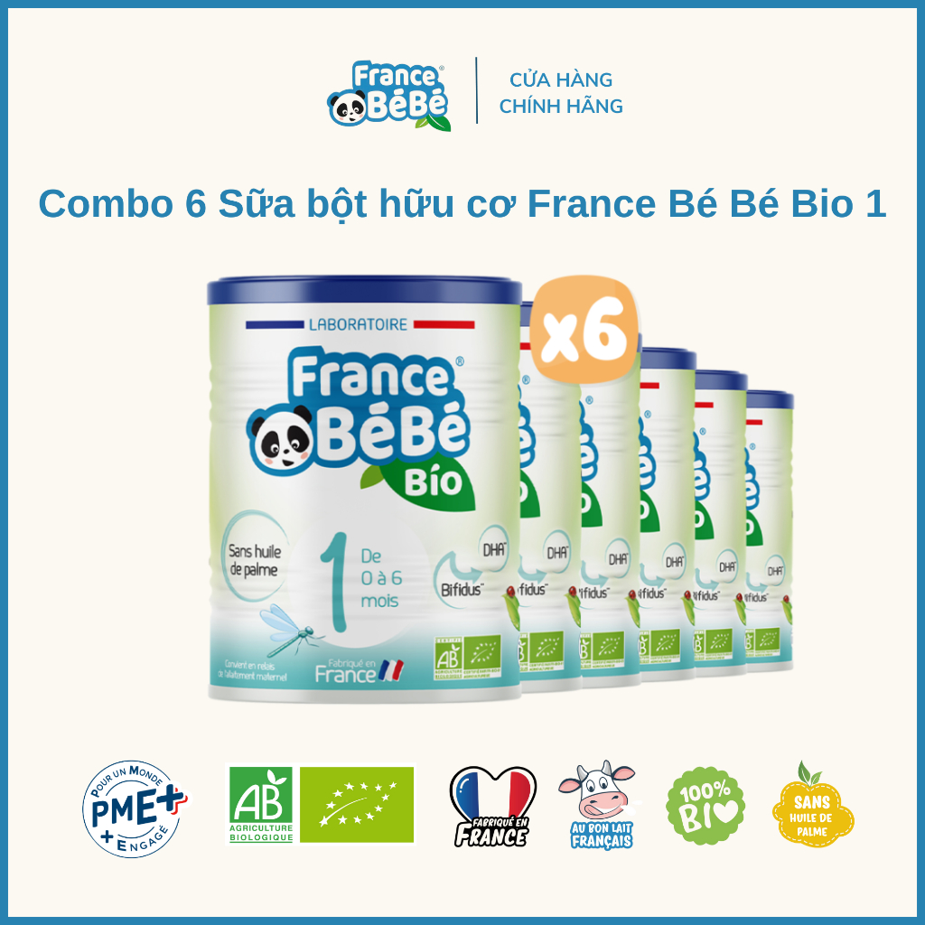 Combo 6 Sữa bột hữu cơ France Bé Bé Bio 1 (0-6 month)
