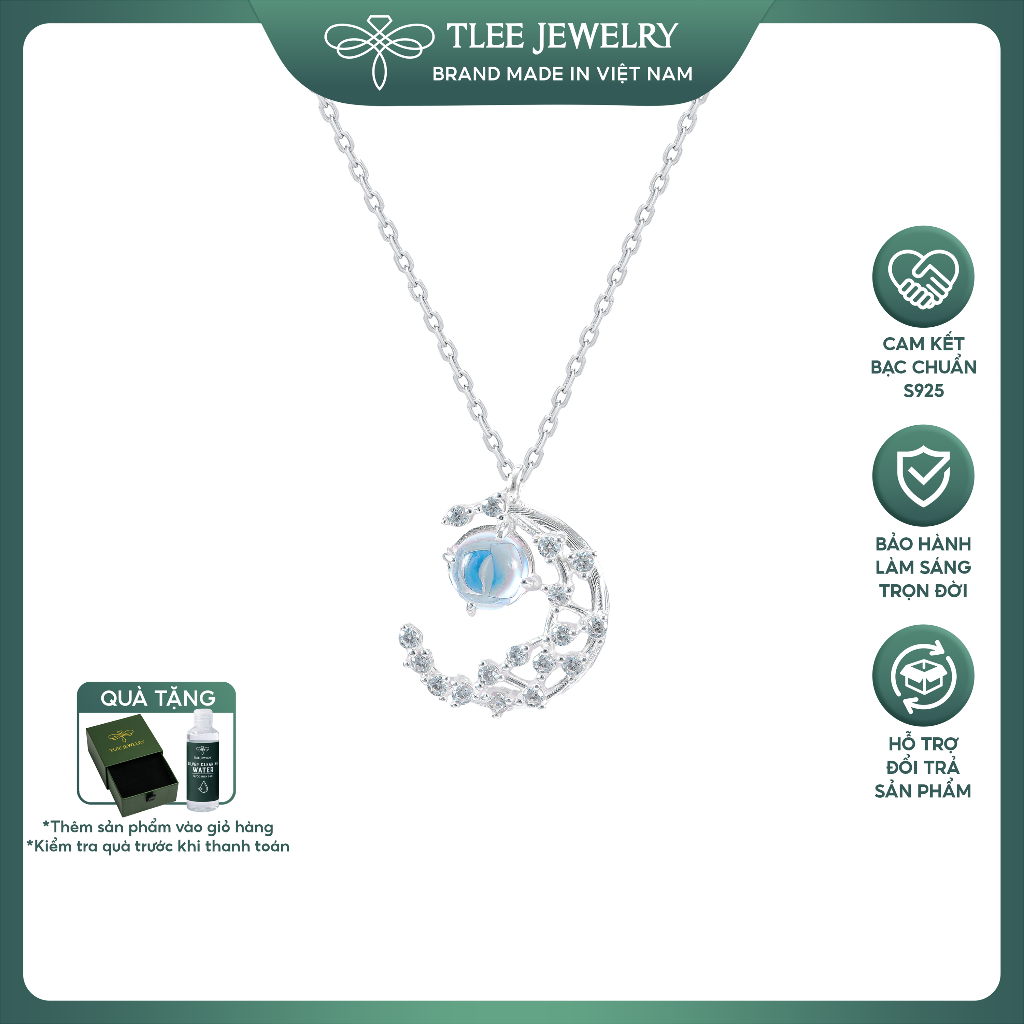 Dây chuyền bạc nữ TLEE mặt trăng đá moonstone lấp lánh TLEE JEWELRY D0152