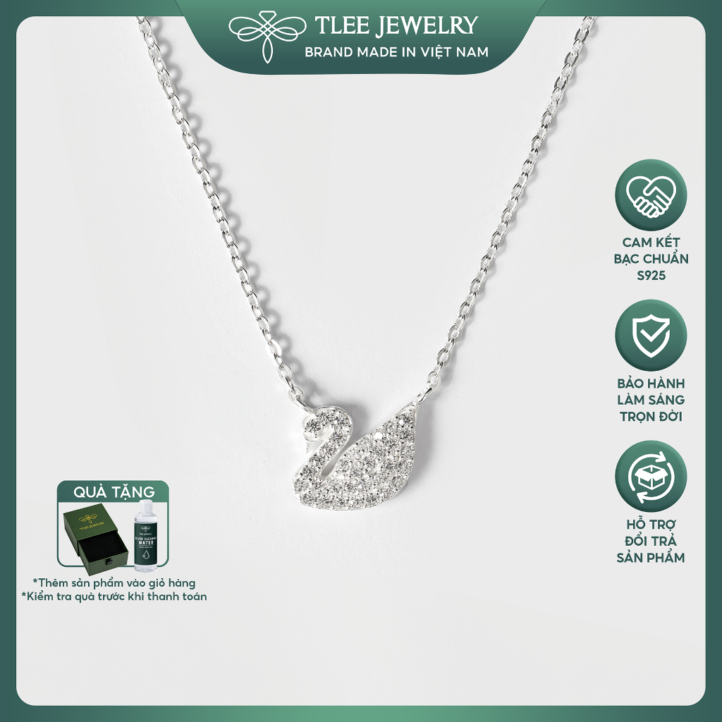 Dây chuyền bạc nữ TLEE mẫu thiên nga trắng đính đá lấp lánh TLEE JEWELRY D0131