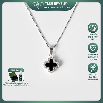 Dây chuyền bạc nữ TLEE cỏ bốn lá hai mặt đen trắng may mắn TLEE JEWELRY D0126