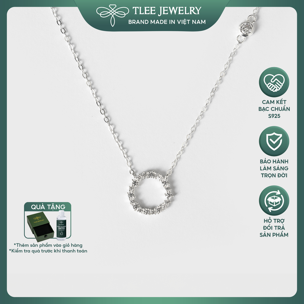 Dây chuyền bạc nữ TLEE tròn đính đá cao cấp TLEE JEWELRY D0114 (Bluesea)