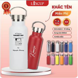 Bình Giữ Nhiệt LUXCUP 500ml – Inox 304 Cao Cấp, Có Quai Xách, Giữ Nhiệt Lâu 12h, Khắc Tên Miễn Phí.