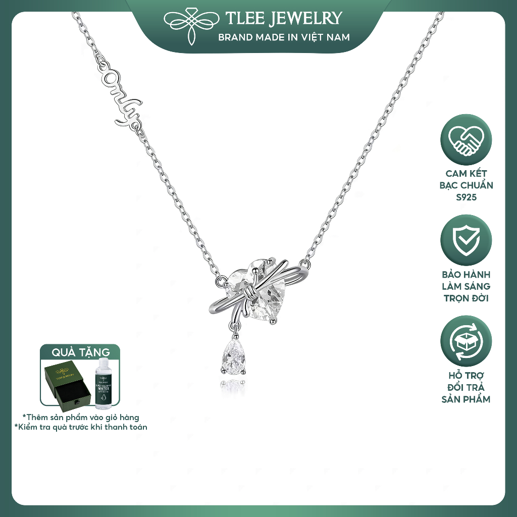 Dây chuyền bạc nữ TLEE ONLY YOU mặt đá trái tim tua giọt nước nữ tính TLEE JEWELRY D0337 