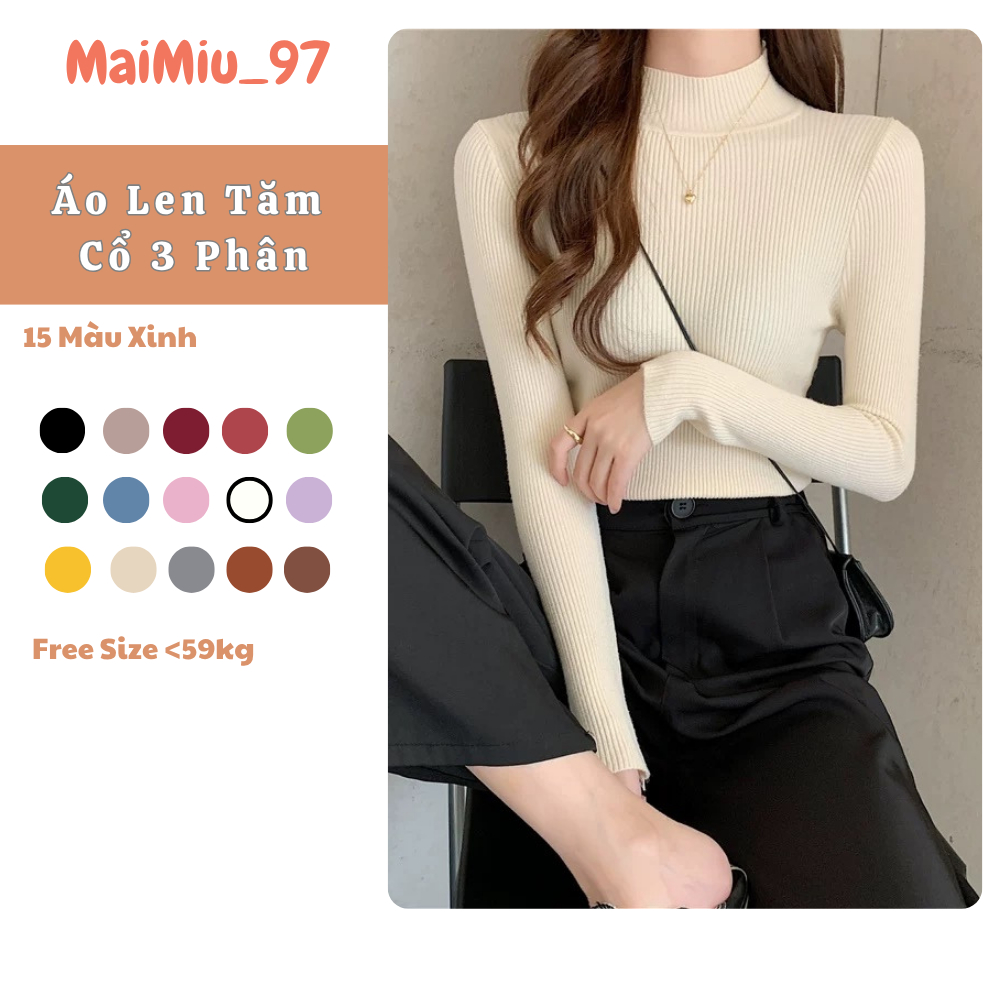 Áo Len Cao Cấp Nữ Áo Len Giữ Nhiệt Tăm 3 Phân Mềm Mịn Ấm Thu Đông Dáng Ôm Body Cổ 3 Phân Hàng Quảng Châu Cao Cấp