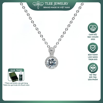 Dây chuyền bạc nữ TLEE ổ đá tròn viền đính đá dây hoa dày dặn TLEE JEWELRY D0387