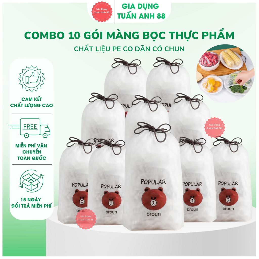 [ COMBO 10 Gói ] Màng bọc thực phẩm chất liệu PE co dãn có chun siêu dai tiện lợi bọc thức ăn - GDTA88