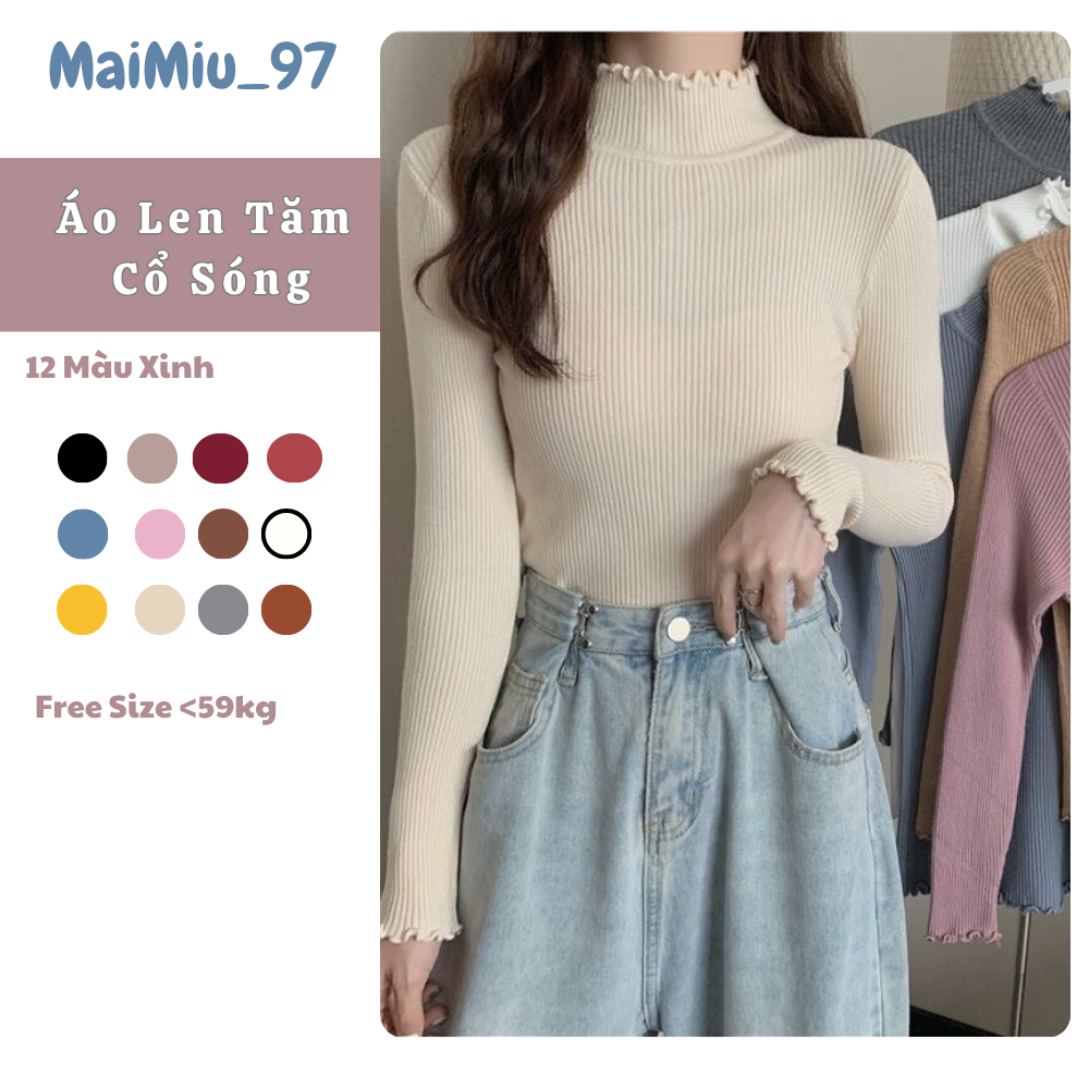 Áo Len Tăm Cổ Sóng Kiểu Dáng ôm Body Siêu Co Dãn Hàng QCCC Tay Dài Dễ Phối Đồ Phong Cách Hàn Quốc