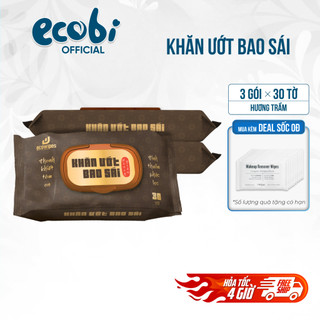 Thùng 03 gói Khăn ướt bao sái lau bàn thờ gói 30 tờ EcoWipes hương Trầm tiện lợi