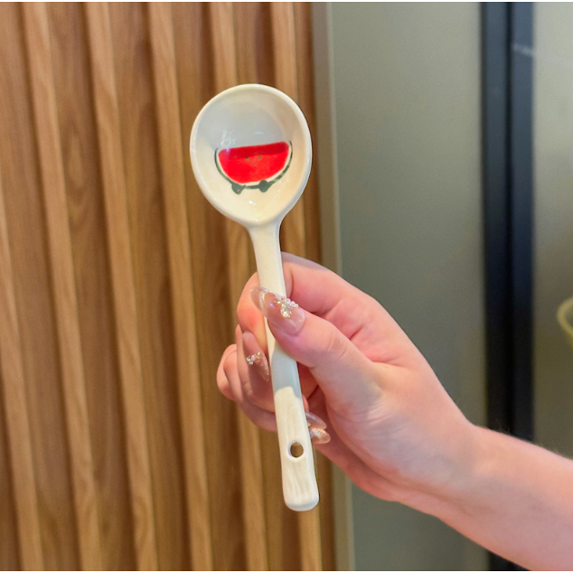 thìa gốm dưa hấu vàng THGS54 cute dễ thương thìa cơm muôi canh gốm sứ