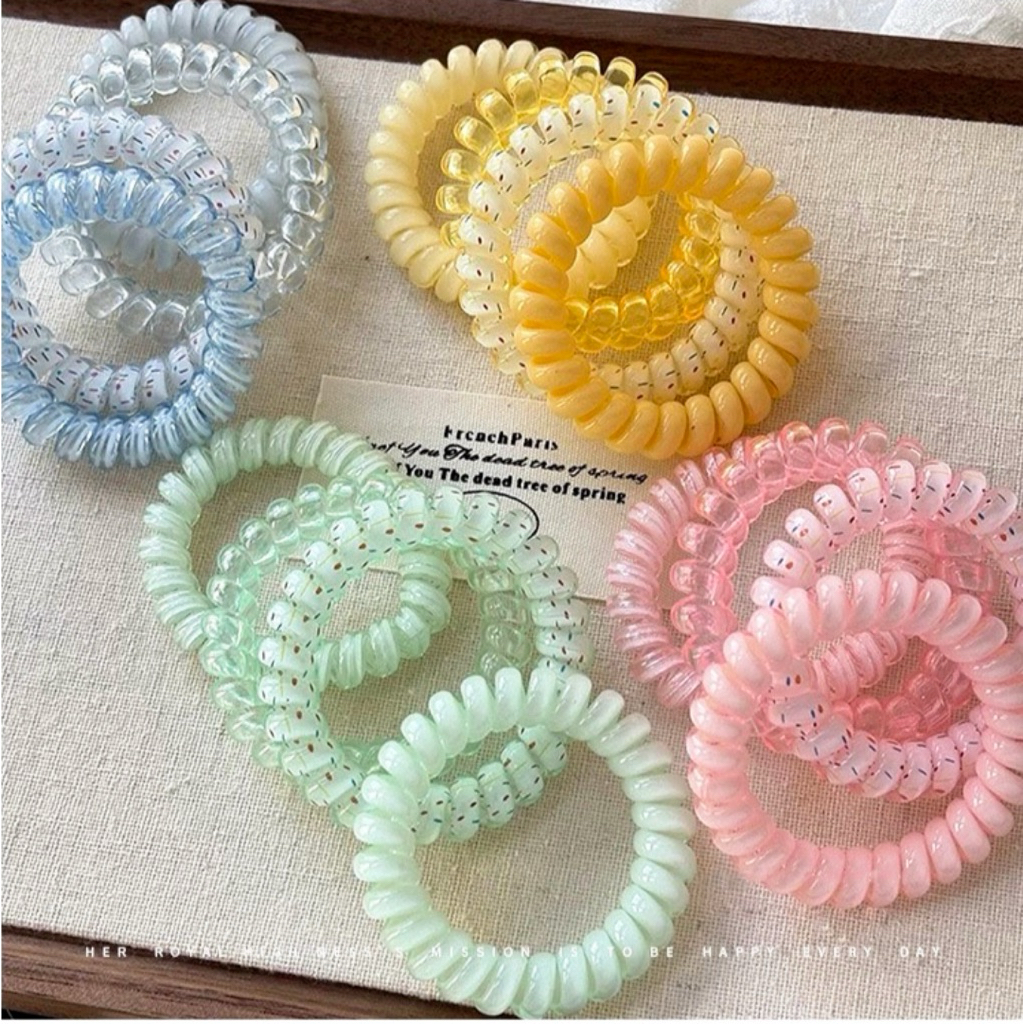 Set 4 Sợi Dây Buộc Tóc Lò Xo Nhiều Màu - Chất Liệu Cao Su, Phong Cách Hàn Quốc Dễ Thương