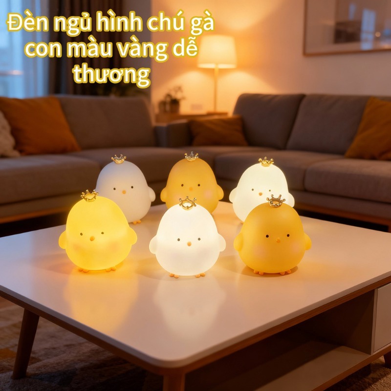 Đèn ngủ hình chú gà con màu vàng dễ thương | Đèn ngủ cho bé | Đèn bàn hoạt hình di động
