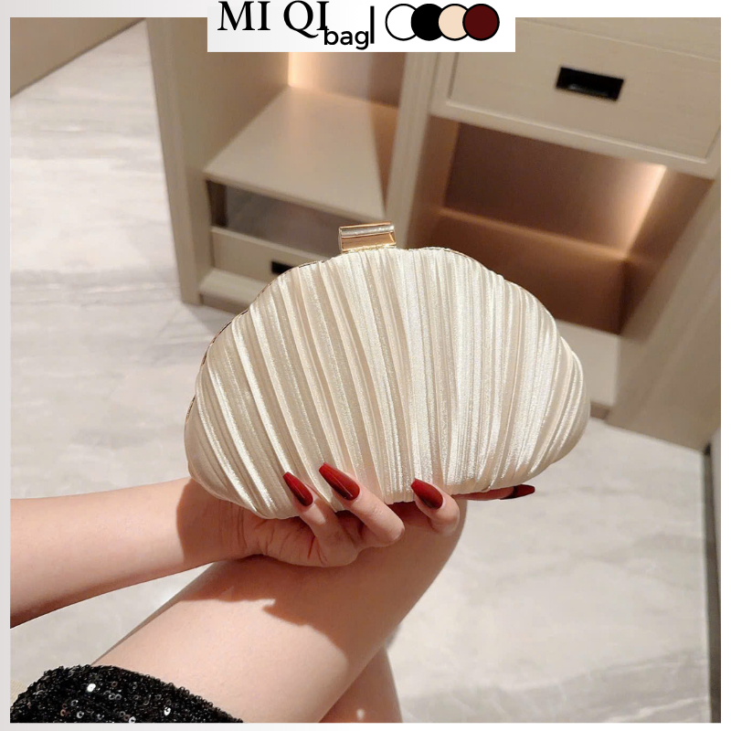 Túi xách nữ dự tiệc,Clutch cầm tay hình vỏ sò cao cấp kèm dây đeo sang trọng phù hợp đi tiệc dạo phố MIQIBAG TX-154