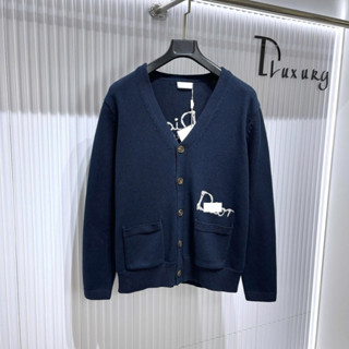  ⚜️ HÀNG CAO CẤP  – Áo Khoác Len Cardigan Xanh Navy Chữ Trắng Thêu - Áo Khoác Nam Nữ Cao Cấp Dluxury 