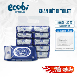 Lốc 10 Gói Khăn Ướt Đi Toilet Flushable EcoWipes Gói 20 Khăn Lau Vệ Sinh Xả Tan Trong Bồn Cầu