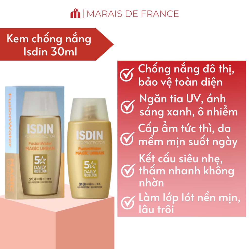 Kem Chống Nắng Isdin Fusion Water Urban SPF30 50ml – Dưỡng Ẩm, Chống Ô Nhiễm, Bảo Vệ Da
