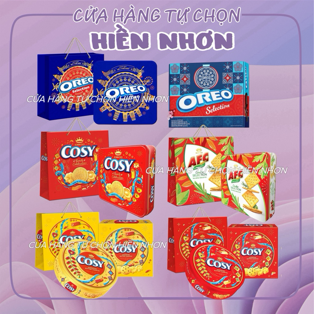 [Tết 2026] Tổng hợp hộp thiếc Kinh Đô /Afc / Cosy /Oreo có túi